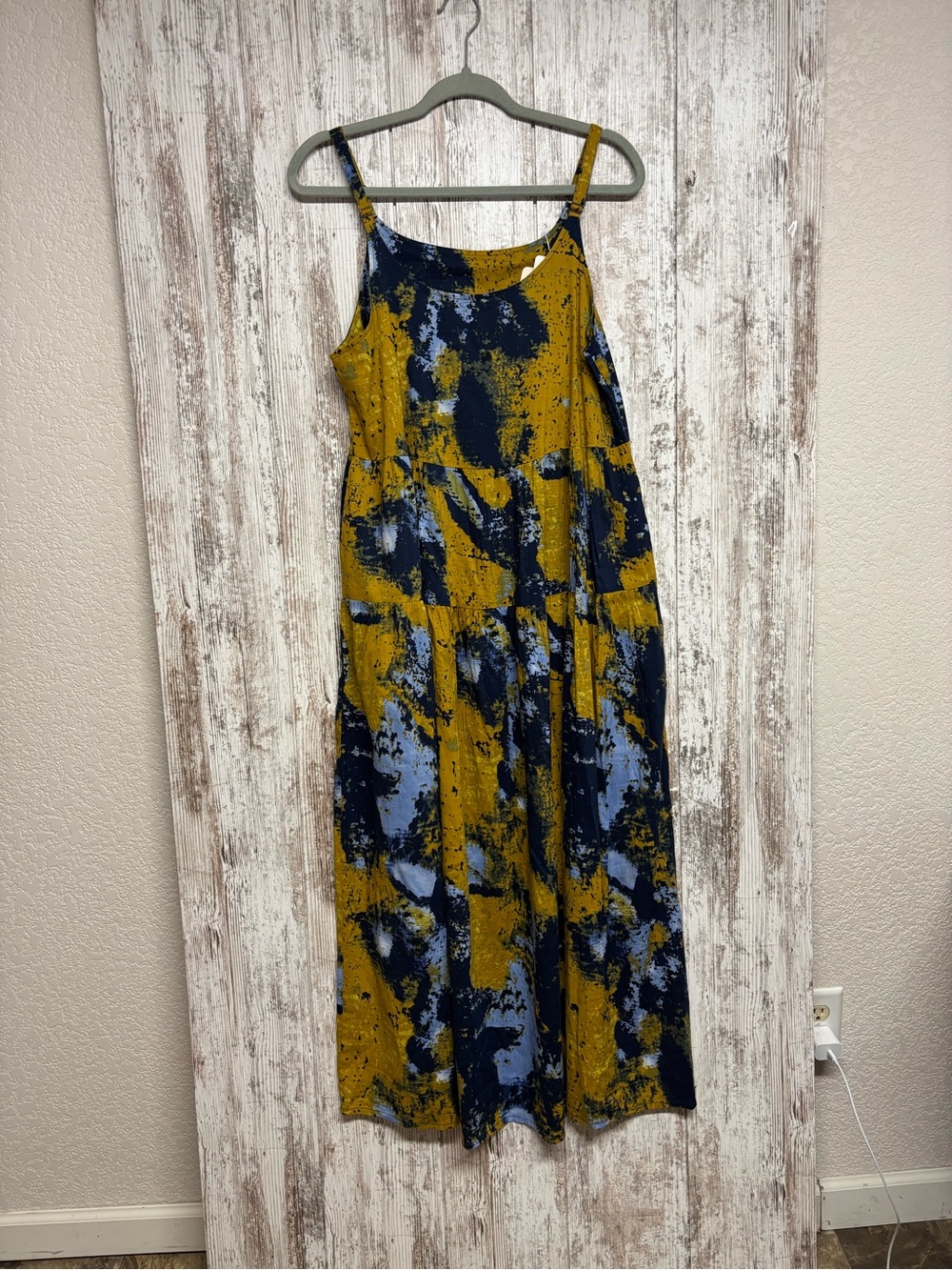 Women’s Mustard & Navy Abstract Print Maxi Strap Dress